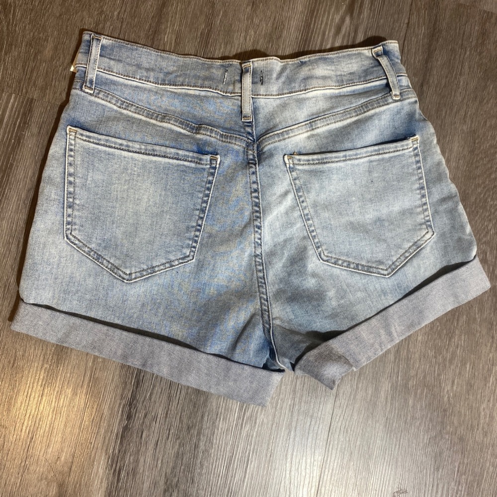 Express Shortie High Rise Denim Shorts Light Wash Hyper Stretch Size 8R New‎ - Picture 2 of 6